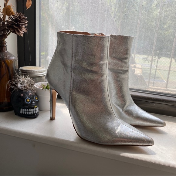shiny silver booties